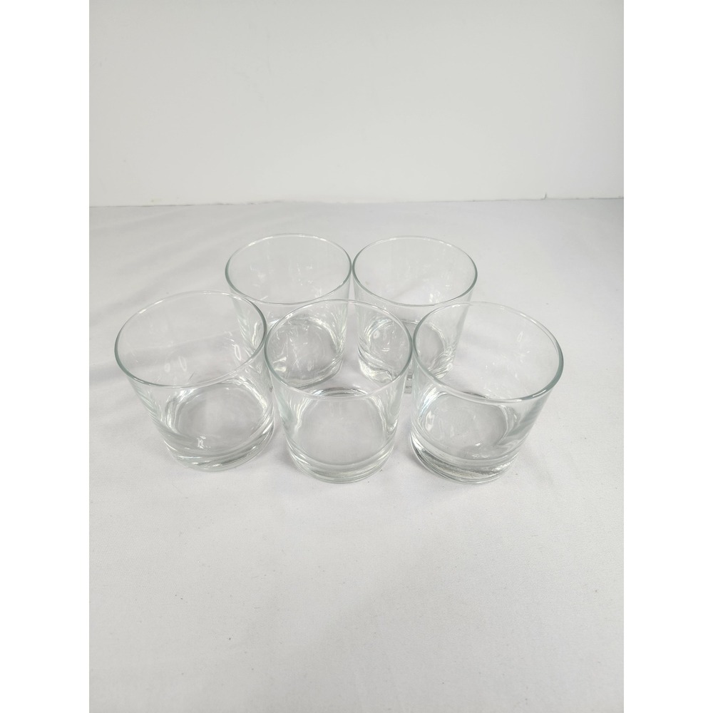 Set of 5 Clear Glass Rocks Tumblers Minimalist Weighted Base Lowball Glasses